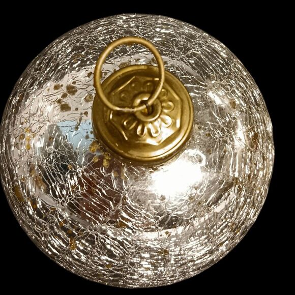 Two Mercury Crackle Glass Silver Large Teardrop Christmas Ornaments Kugel Style - Picture 6 of 7